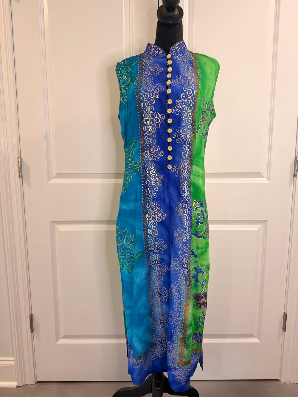Vintage Sleeveless Blue & Green Gottex Swimsuit Cover Up        Size Medium